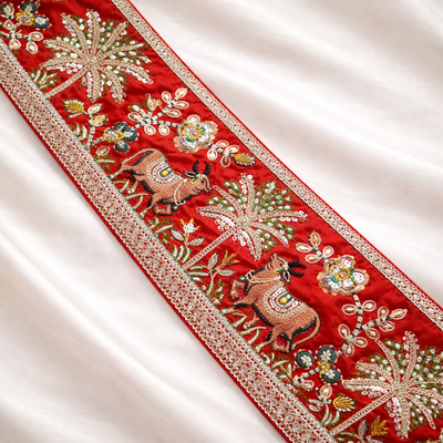 Designer Cow & Floral Embroidered Trim