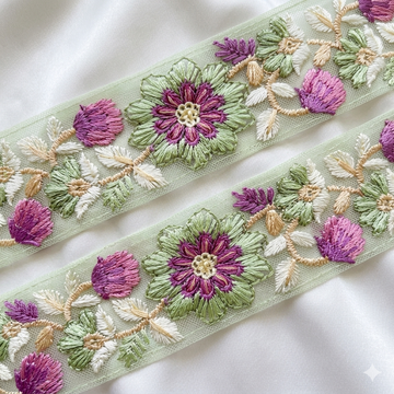 Handcrafted Floral Embroidered Net Lace Trim Border