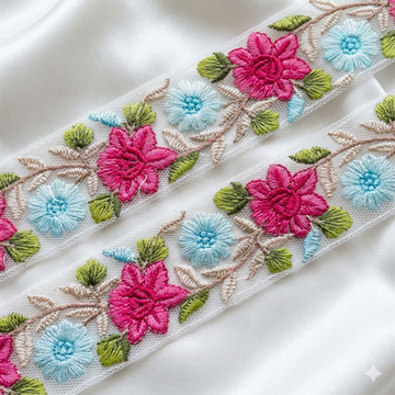 Floral Embroidered Net Lace Trim Border for Designer