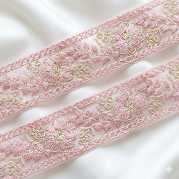 Floral Embroidered Net Lace Border Trim for Ethnic and Designer Wear