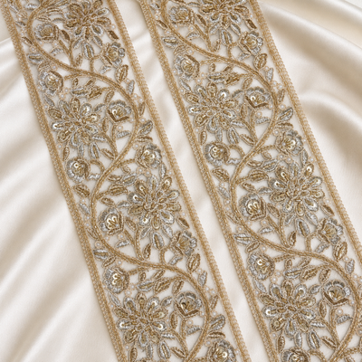 Floral Vine Embroidered Lace Border with Cutdana Detailing