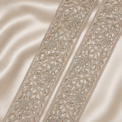 Floral Vine Embroidered Lace Border with Cutdana Detailing hover