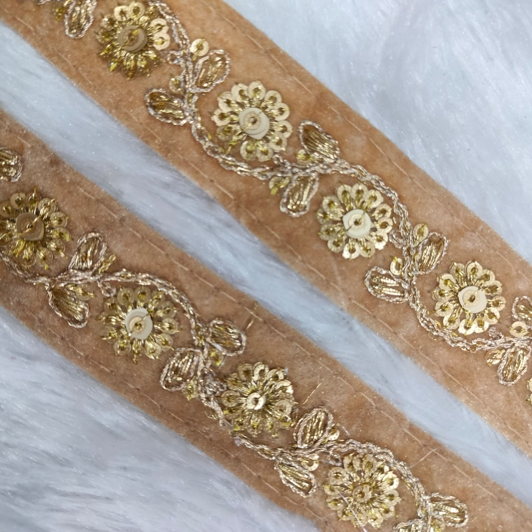 Beige Fancy Sequin Work Trim