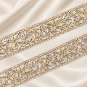 Floral Vine Embroidered Lace Border with Cutdana Detailing