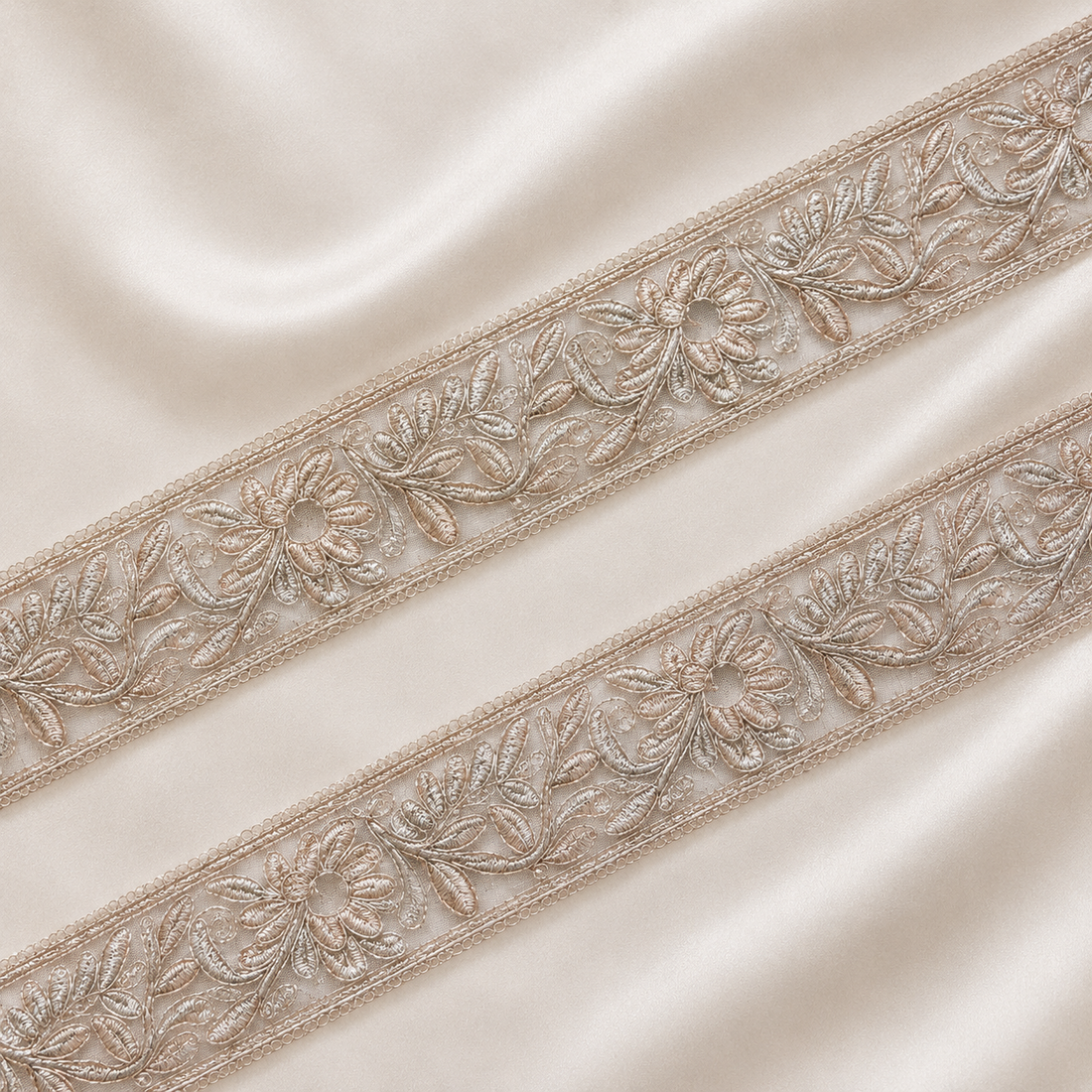 Floral Vine Embroidered Lace Border with Cutdana Detailing