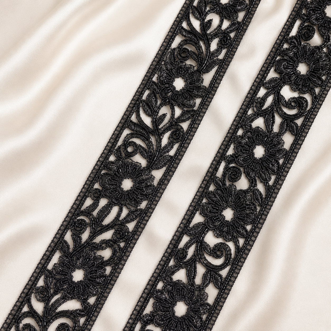 Floral Vine Embroidered Lace Border with Cutdana Detailing