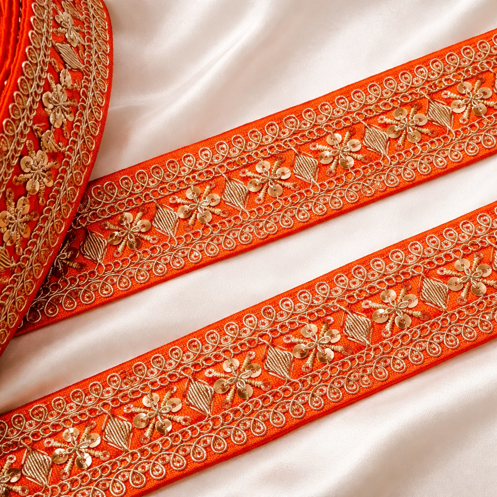 Floral Sequin Embroidered Lace Trim Border for Ethnic, Festive & Bridal Wear