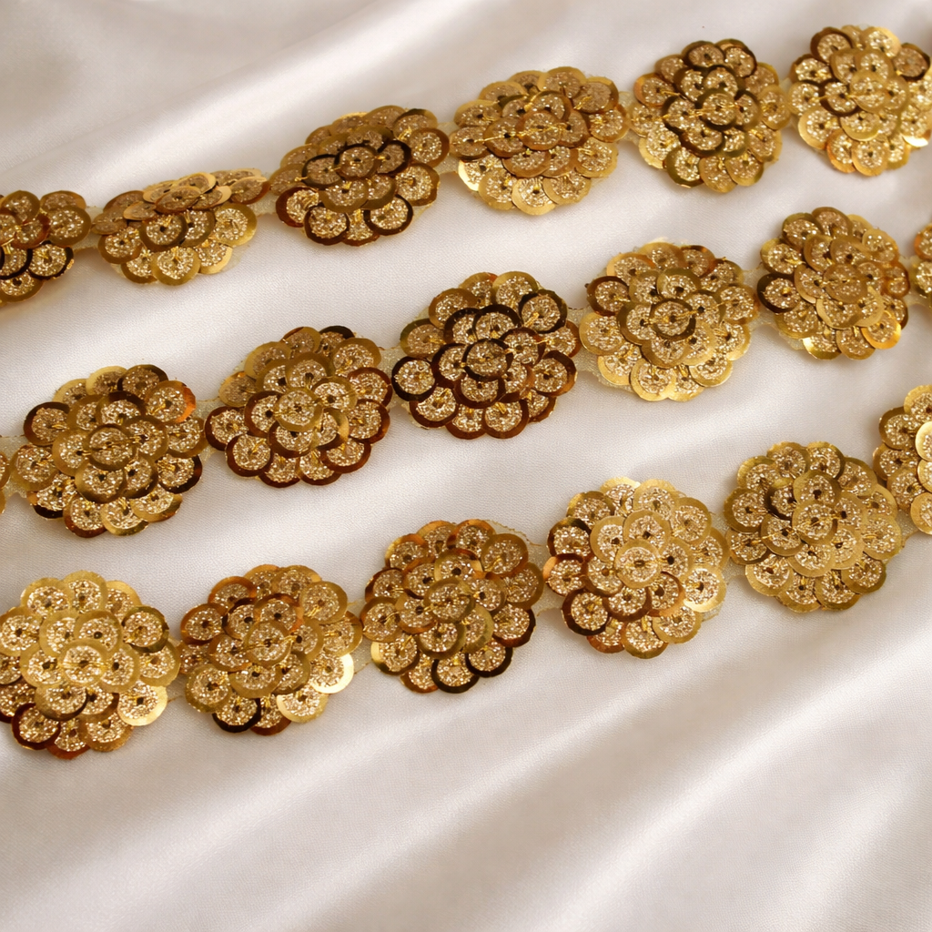 Floral Sequin Lace Trim Border for Festive, Bridal & Designer Wear