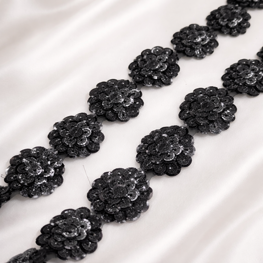 Floral Sequin Lace Trim Border for Festive, Bridal & Designer Wear