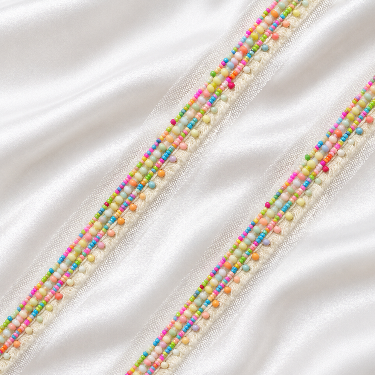 Beaded Net Lace Trim with Textured Edging