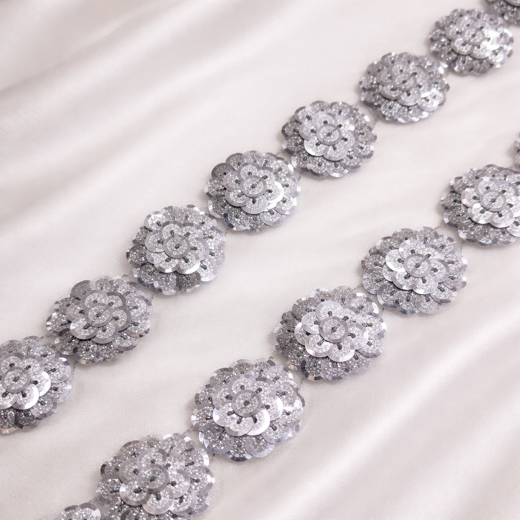Floral Sequin Lace Trim Border for Festive, Bridal & Designer Wear