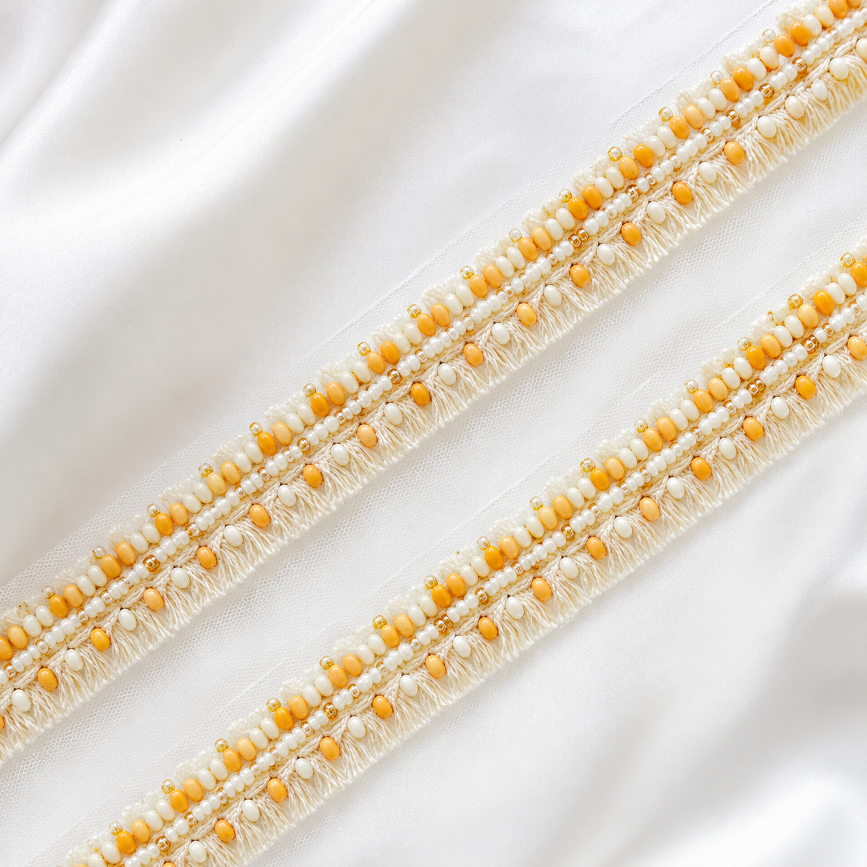 Beaded Net Lace Trim with Textured Edging
