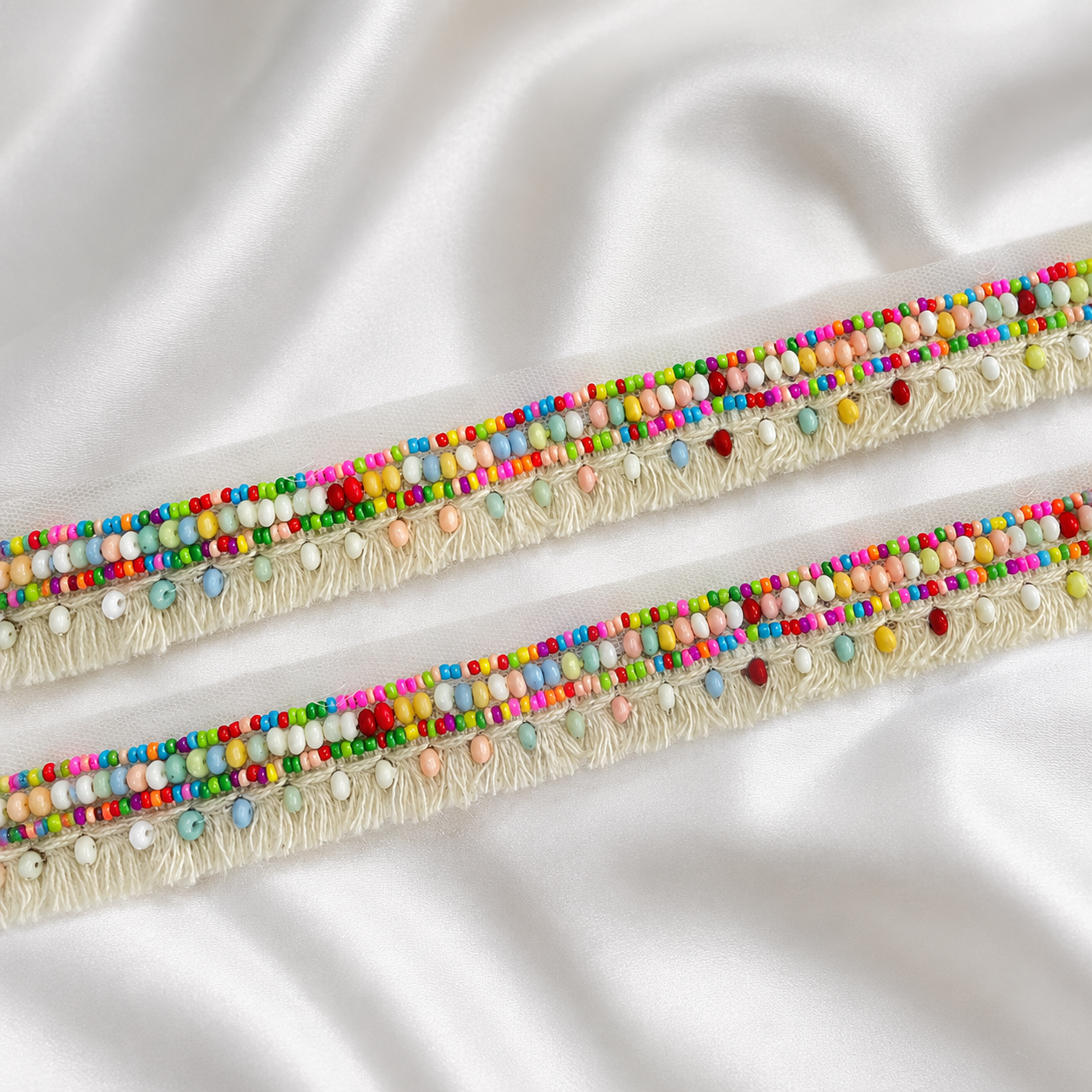Beaded Net Lace Trim with Textured Edging