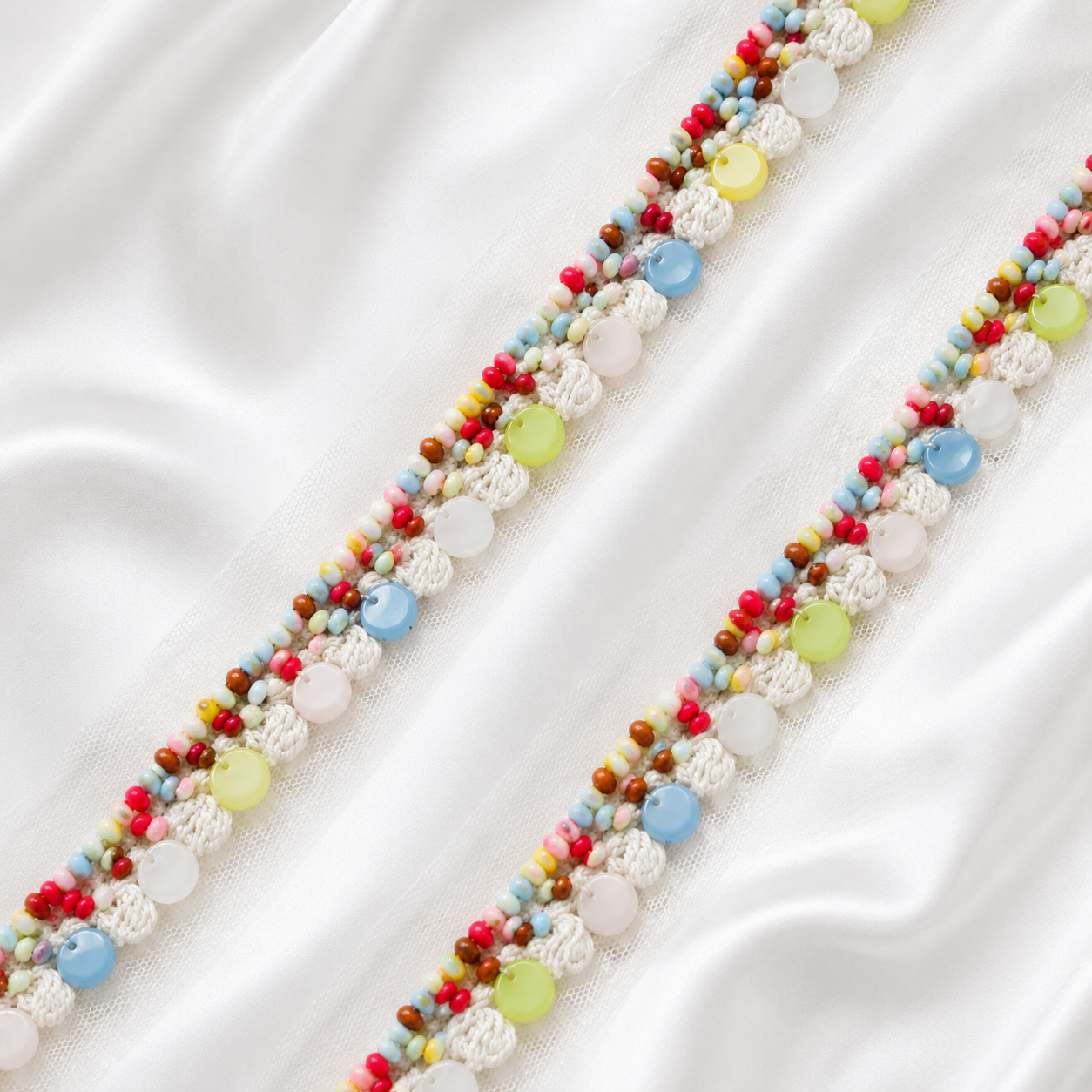 Beaded Net Lace Trim with Textured Edging