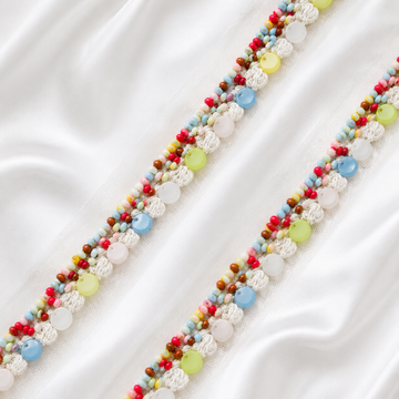 Beaded Net Lace Trim with Textured Edging
