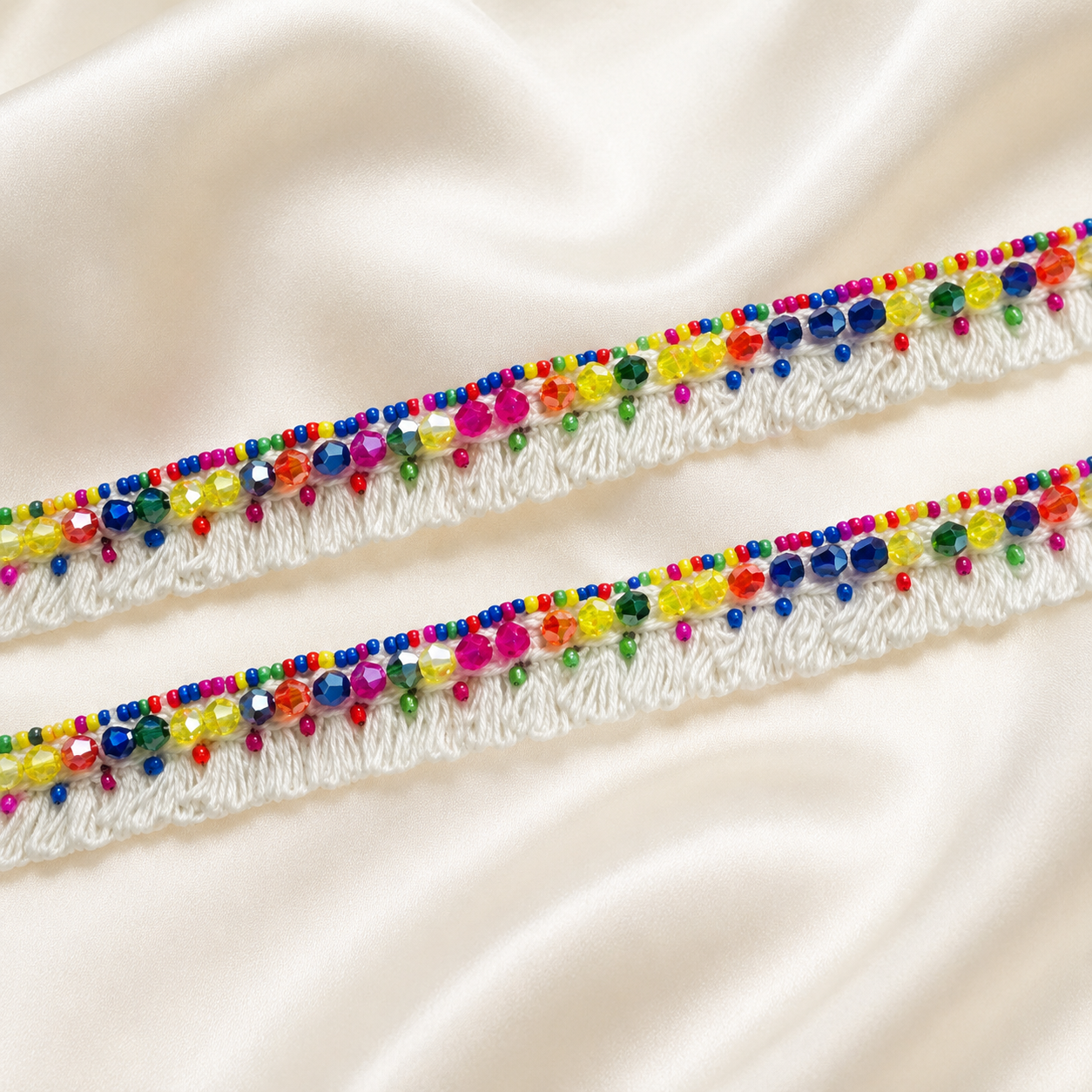 Beaded Net Lace Trim with Textured Edging