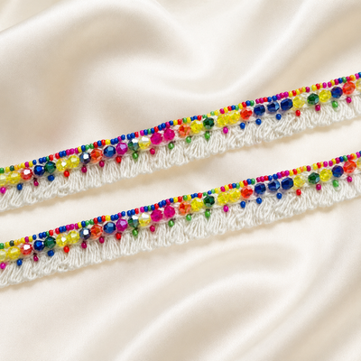 Beaded Net Lace Trim with Textured Edging hover