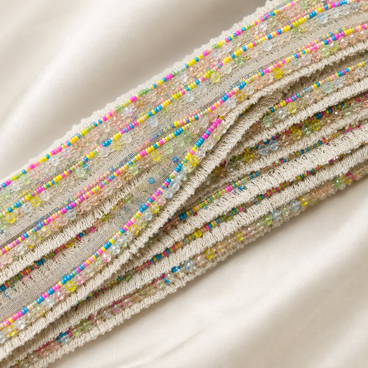 Beaded Net Lace Trim with Textured Edging