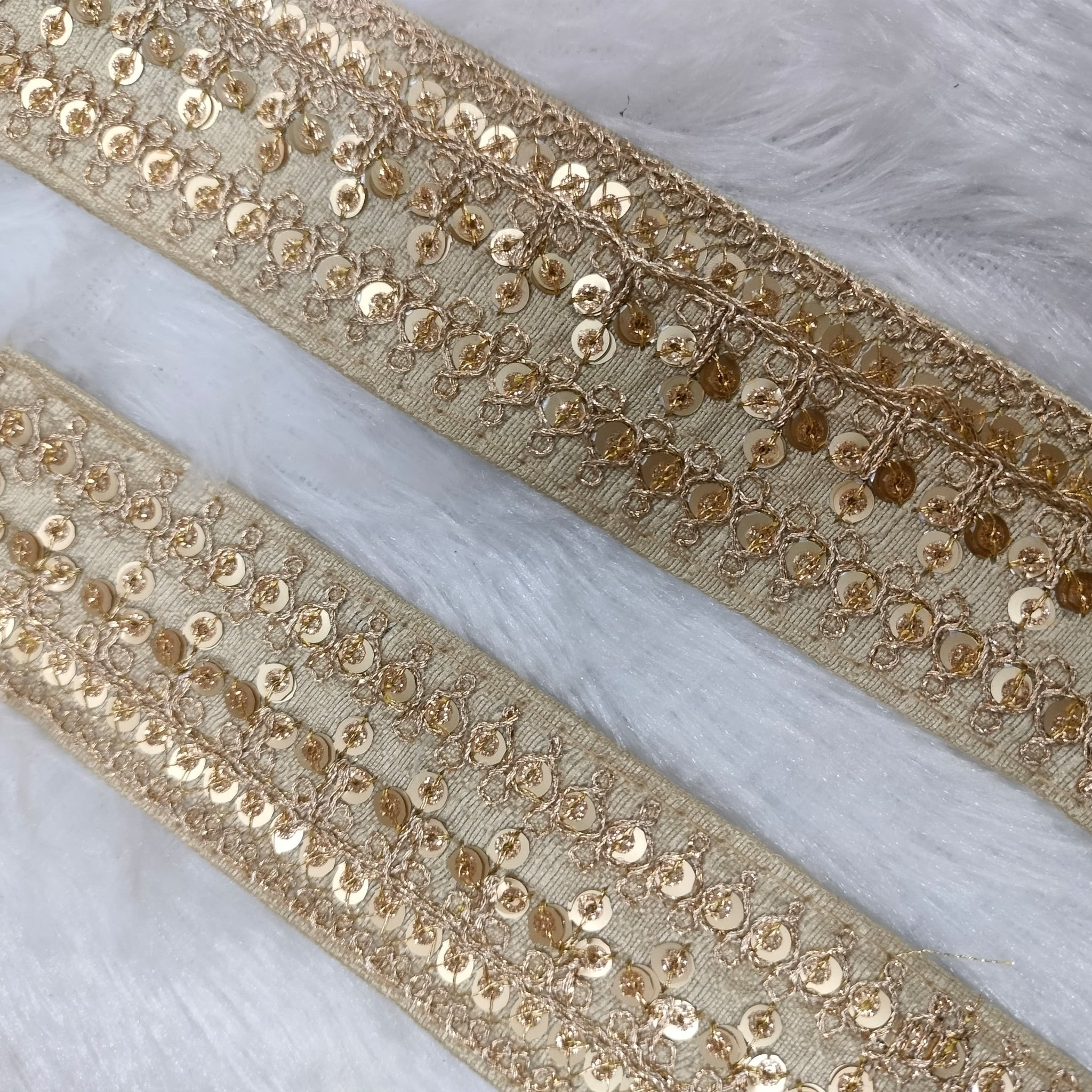 Beige Zari And Sequin Trim