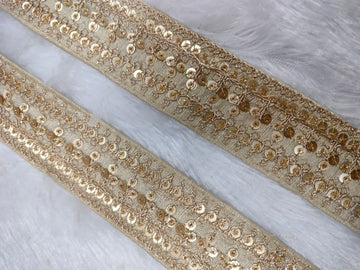 Beige Zari And Sequin Trim