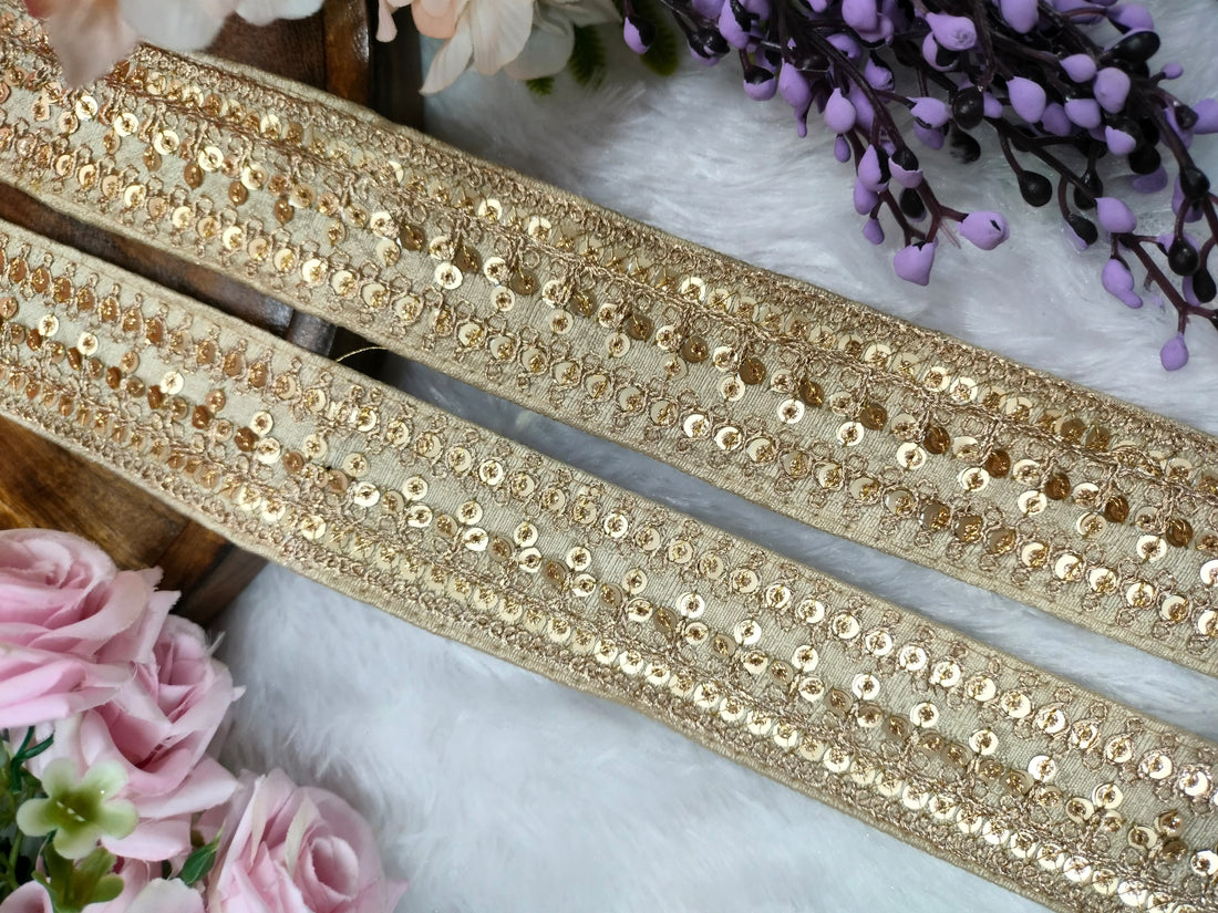 Beige Zari And Sequin Trim