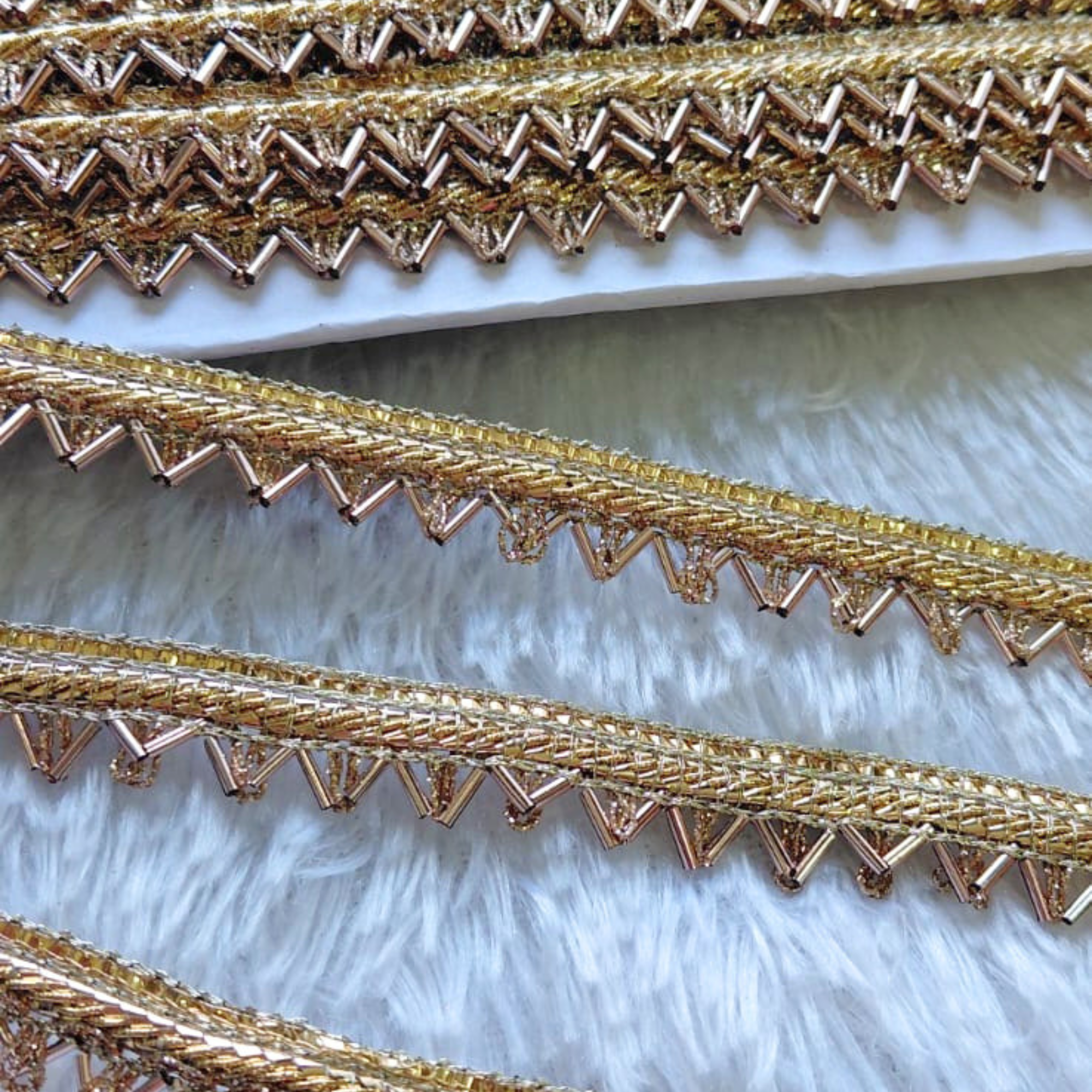 Geometric Cutdana Embroidered Border Lace with Metallic Detailing
