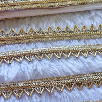 Geometric Cutdana Embroidered Border Lace with Metallic Detailing