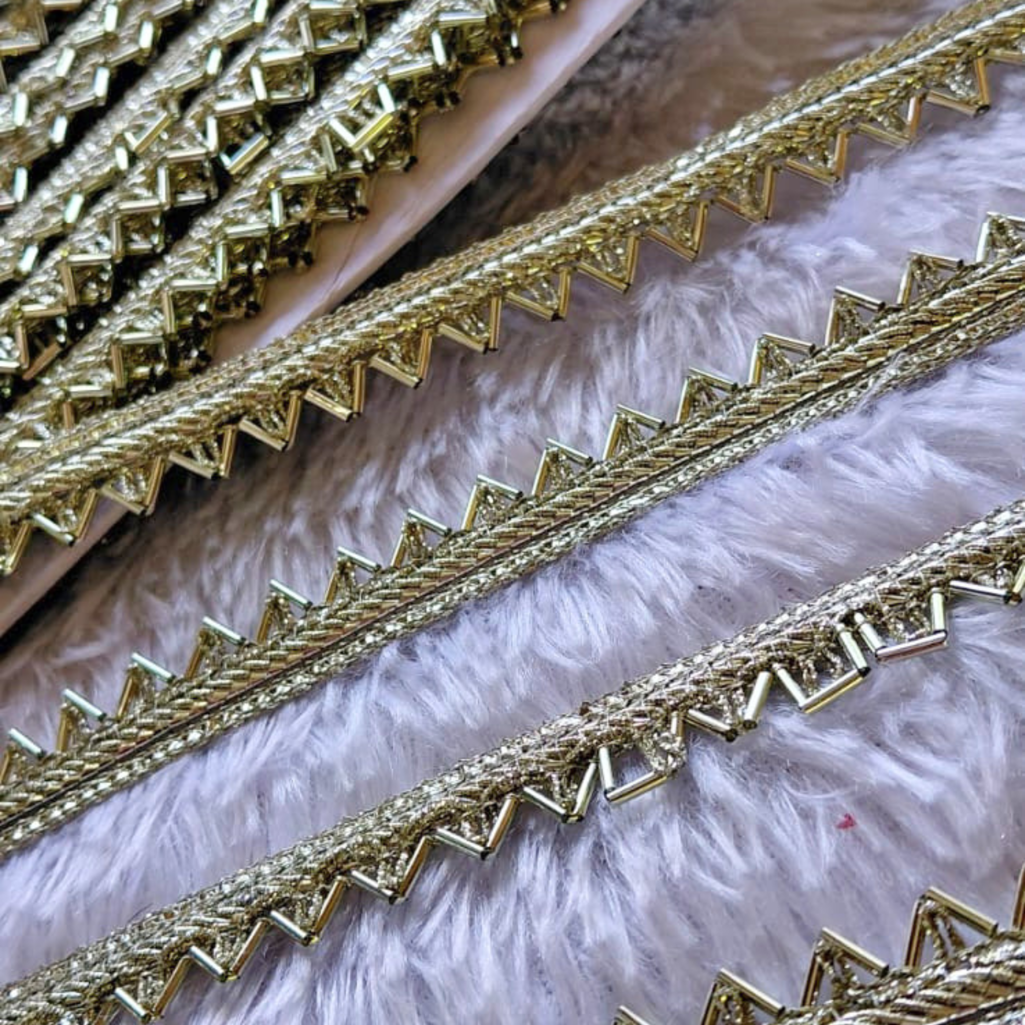 Geometric Cutdana Embroidered Border Lace with Metallic Detailing