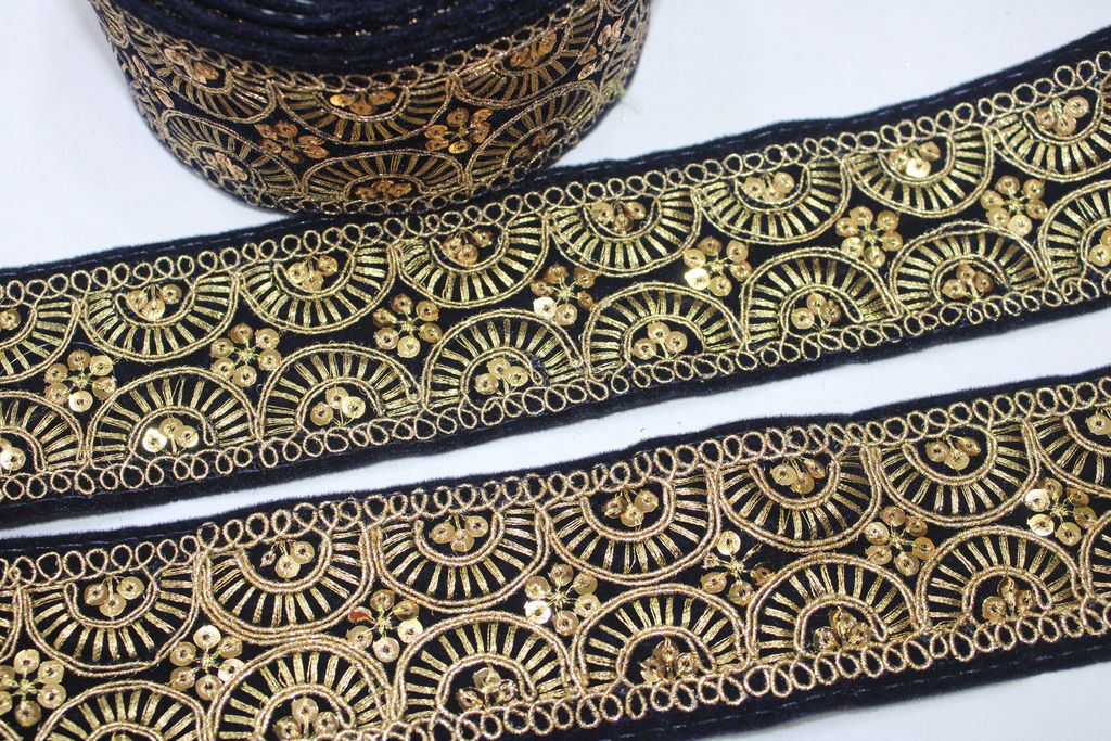 Black Fancy Zari And Sequin Trim