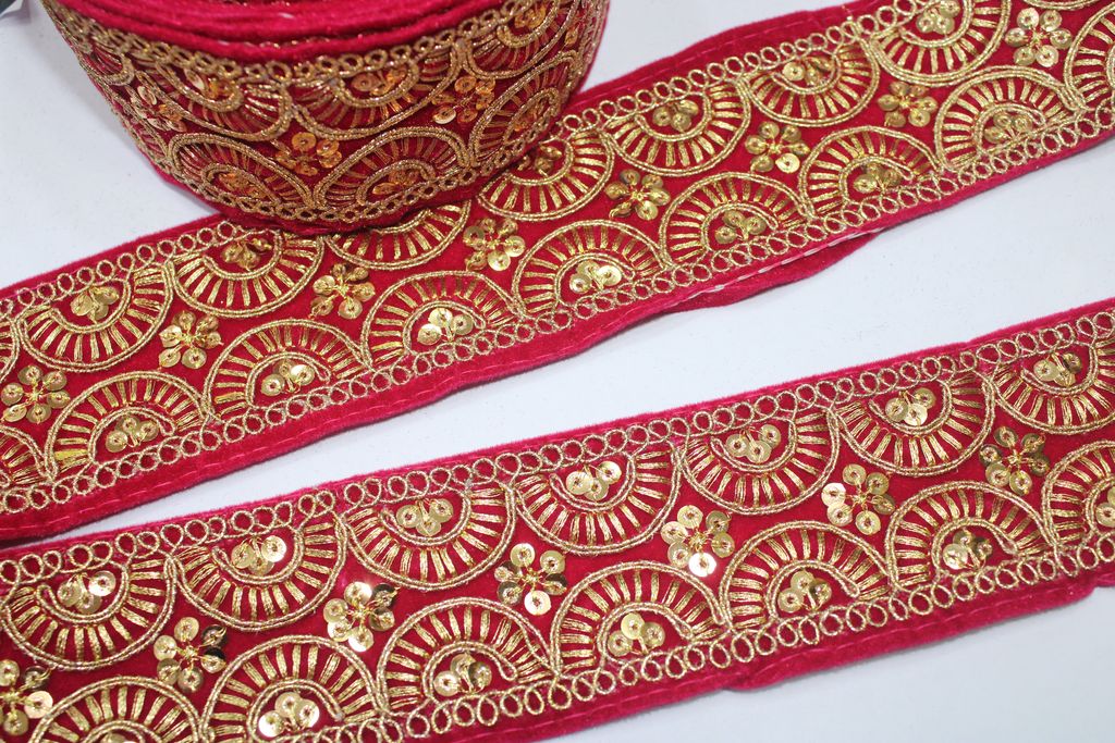 Red Fancy Zari And Sequin Trim