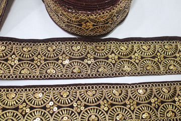 Brown Fancy Zari And Sequin Trim