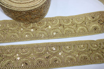 Beige Fancy Zari And Sequin Trim