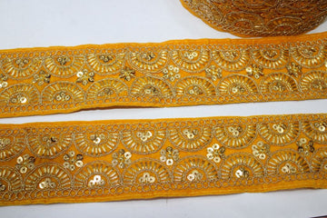 Yellow Fancy Zari And Sequin Trim