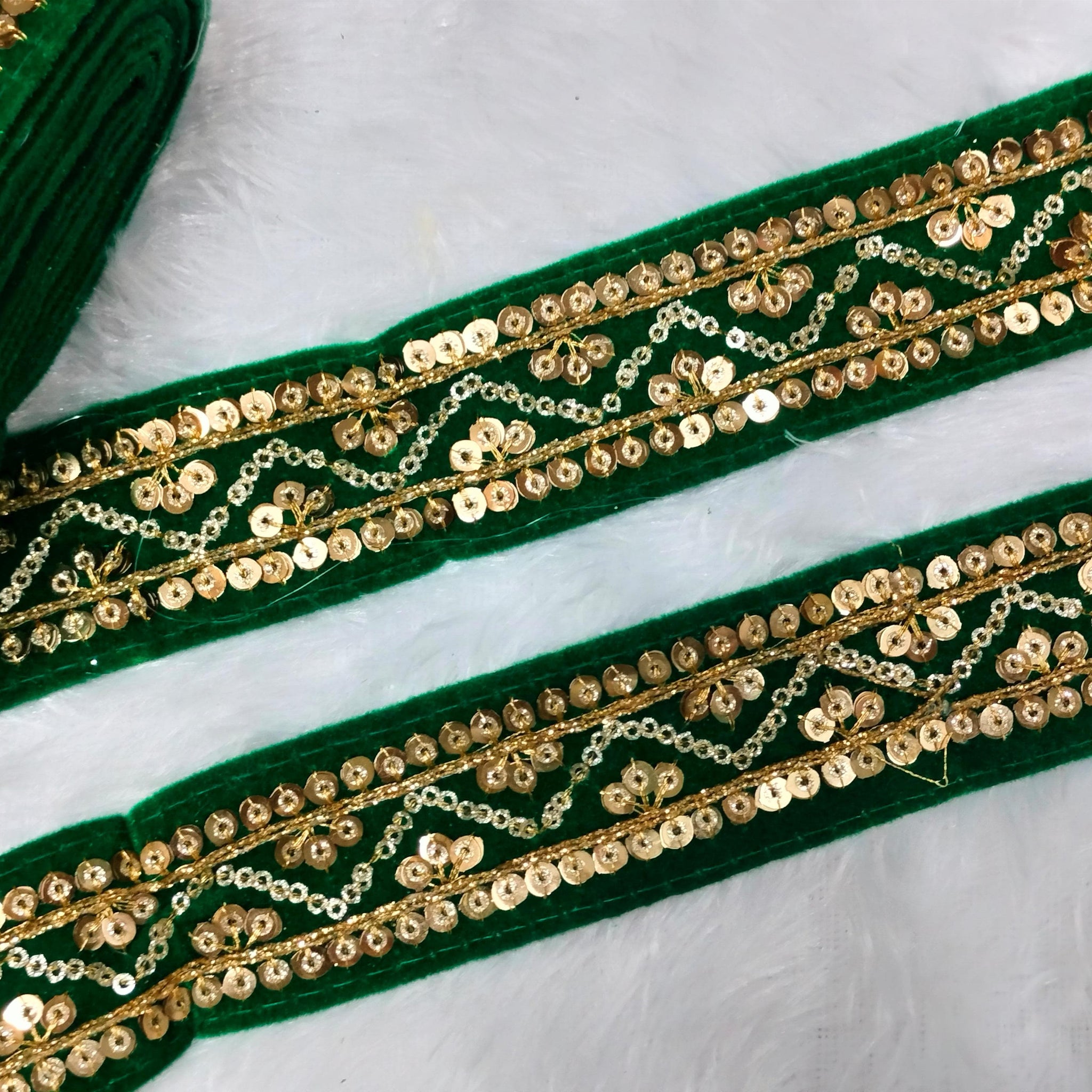 Green Fancy Zari And Sequin Trim