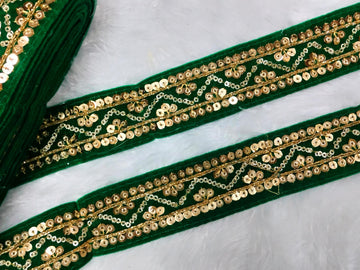 Green Fancy Zari And Sequin Trim