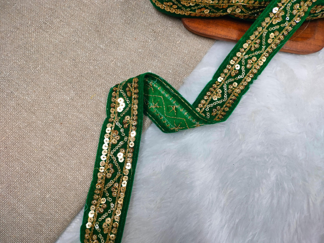 Green Fancy Zari And Sequin Trim