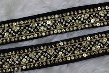 Black Fancy Zari And Sequin Trim