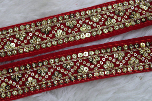 Dark Pink Fancy Zari And Sequin Trim