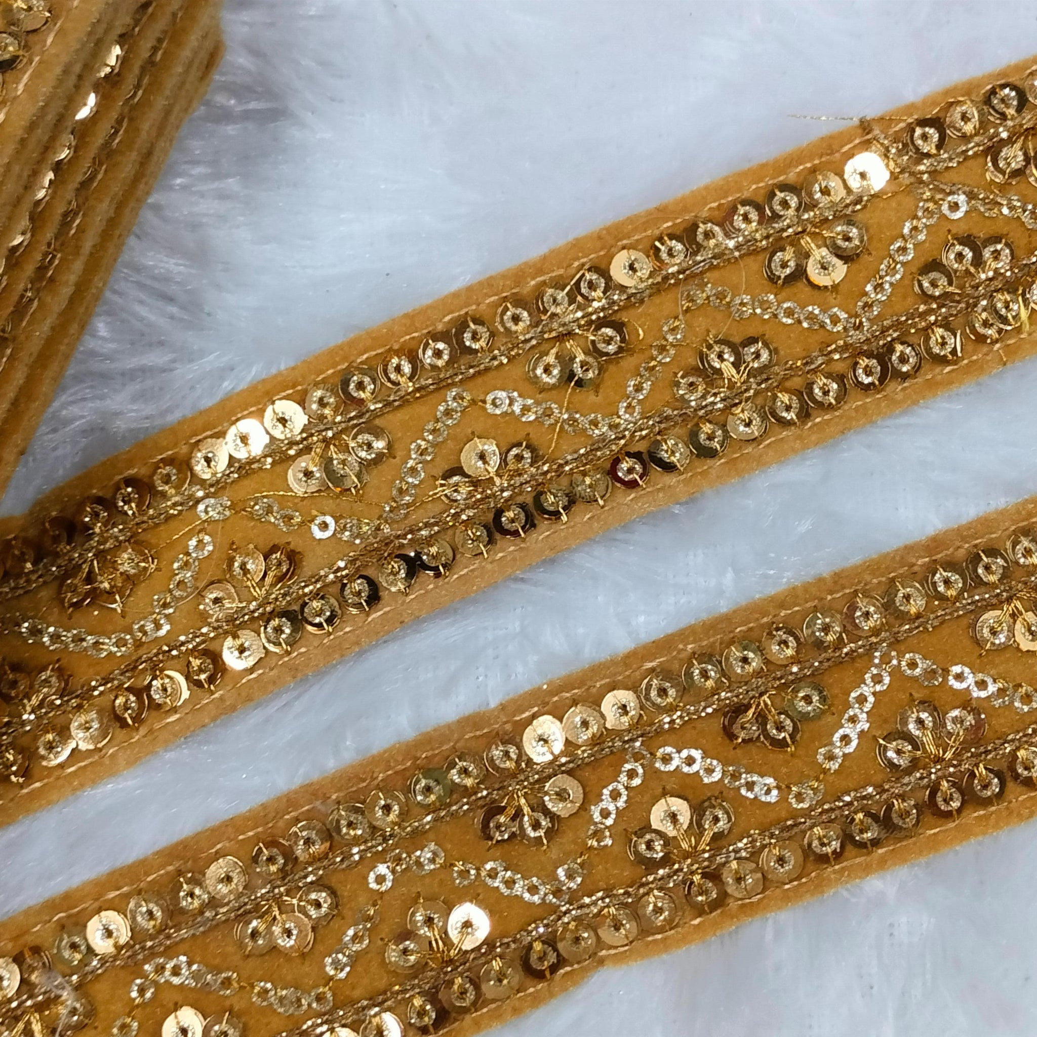 Beige Fancy Zari And Sequin Trim