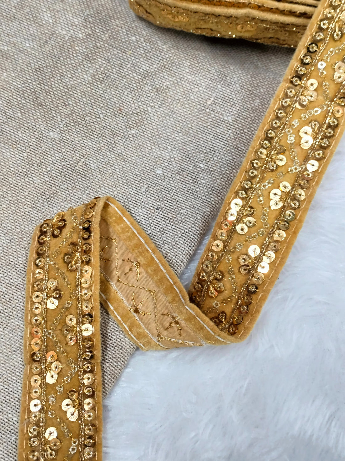 Beige Fancy Zari And Sequin Trim