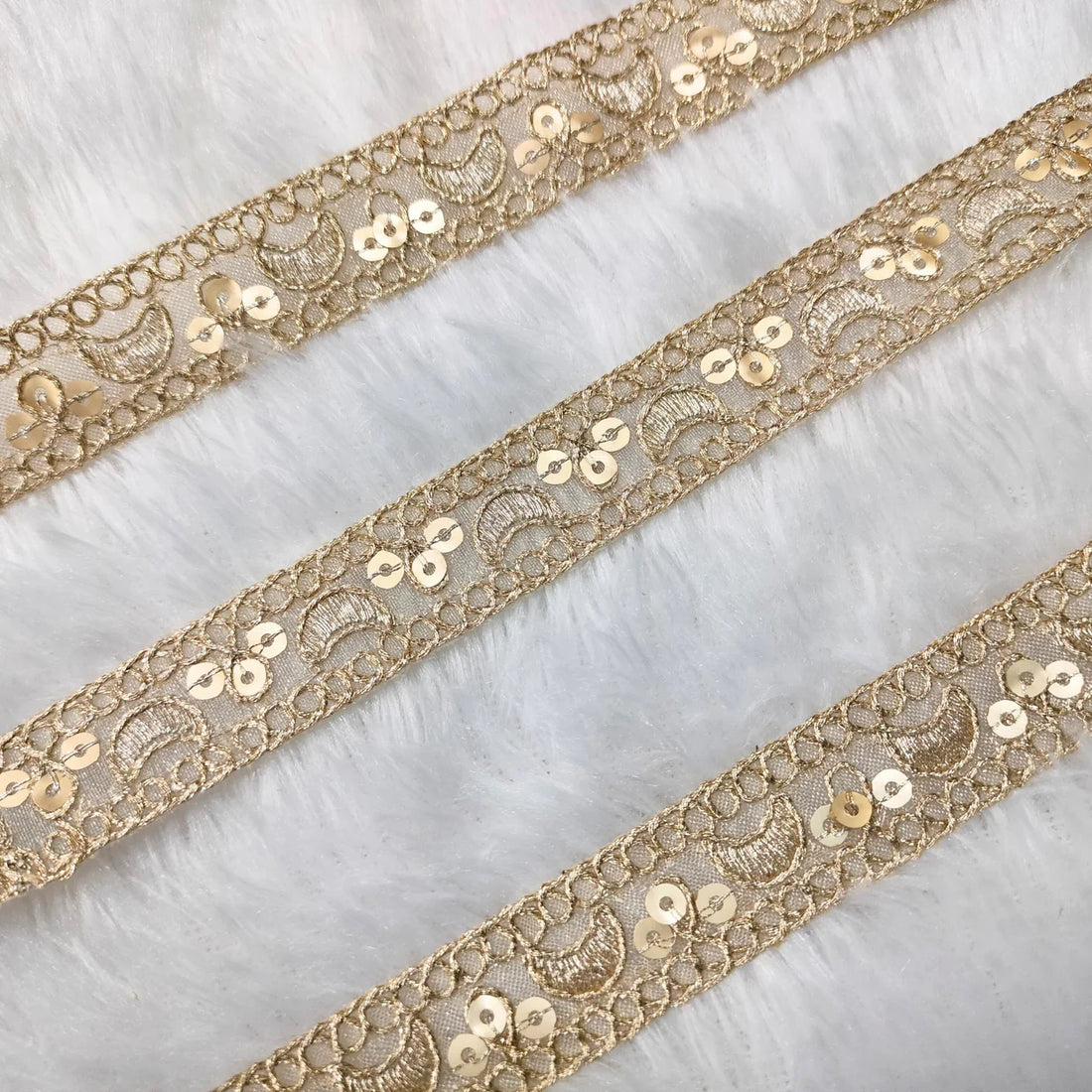Paisley Sequin Embroidered Lace Trim Border for Ethnic & Designer Wear