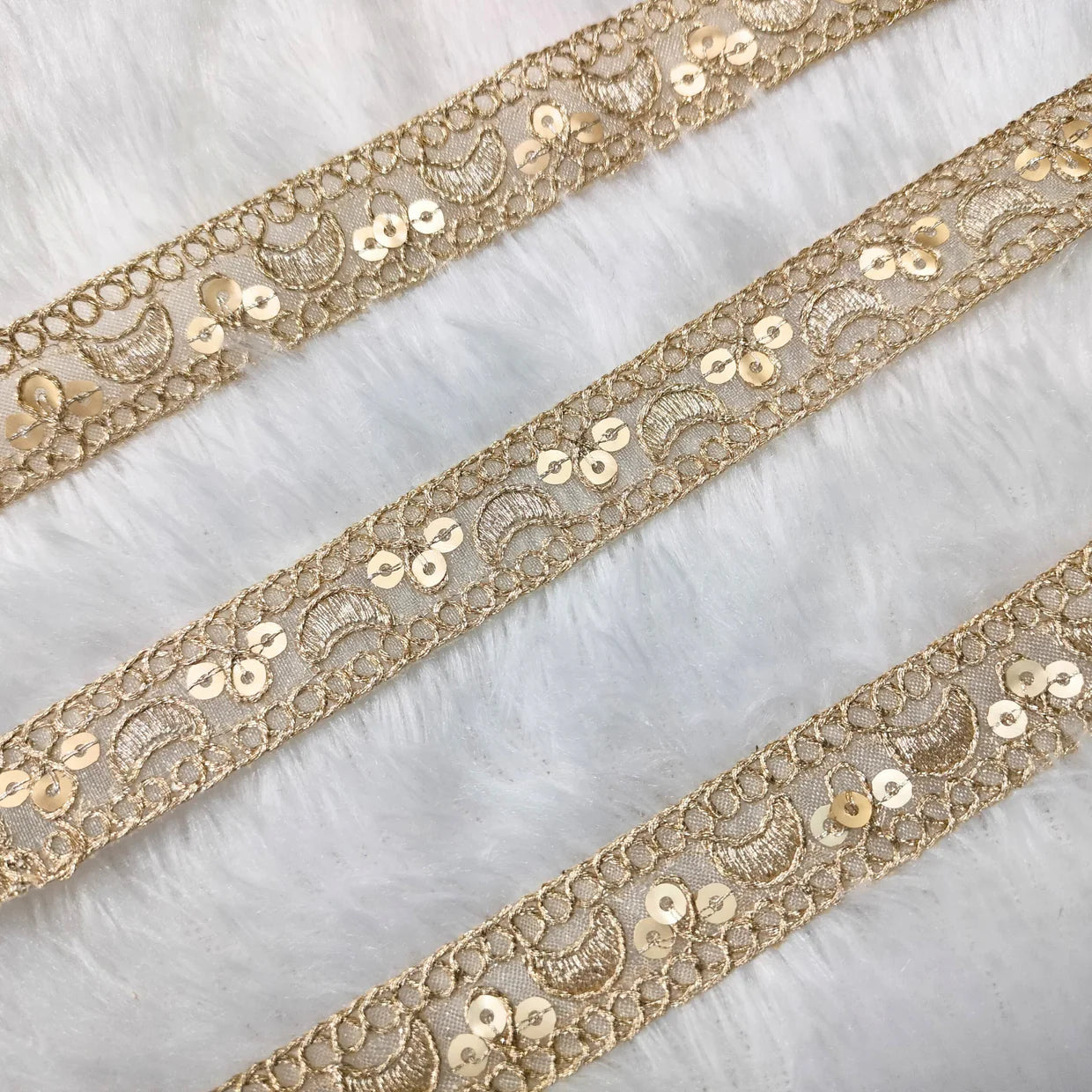 Paisley Sequin Embroidered Lace Trim Border for Ethnic & Designer Wear