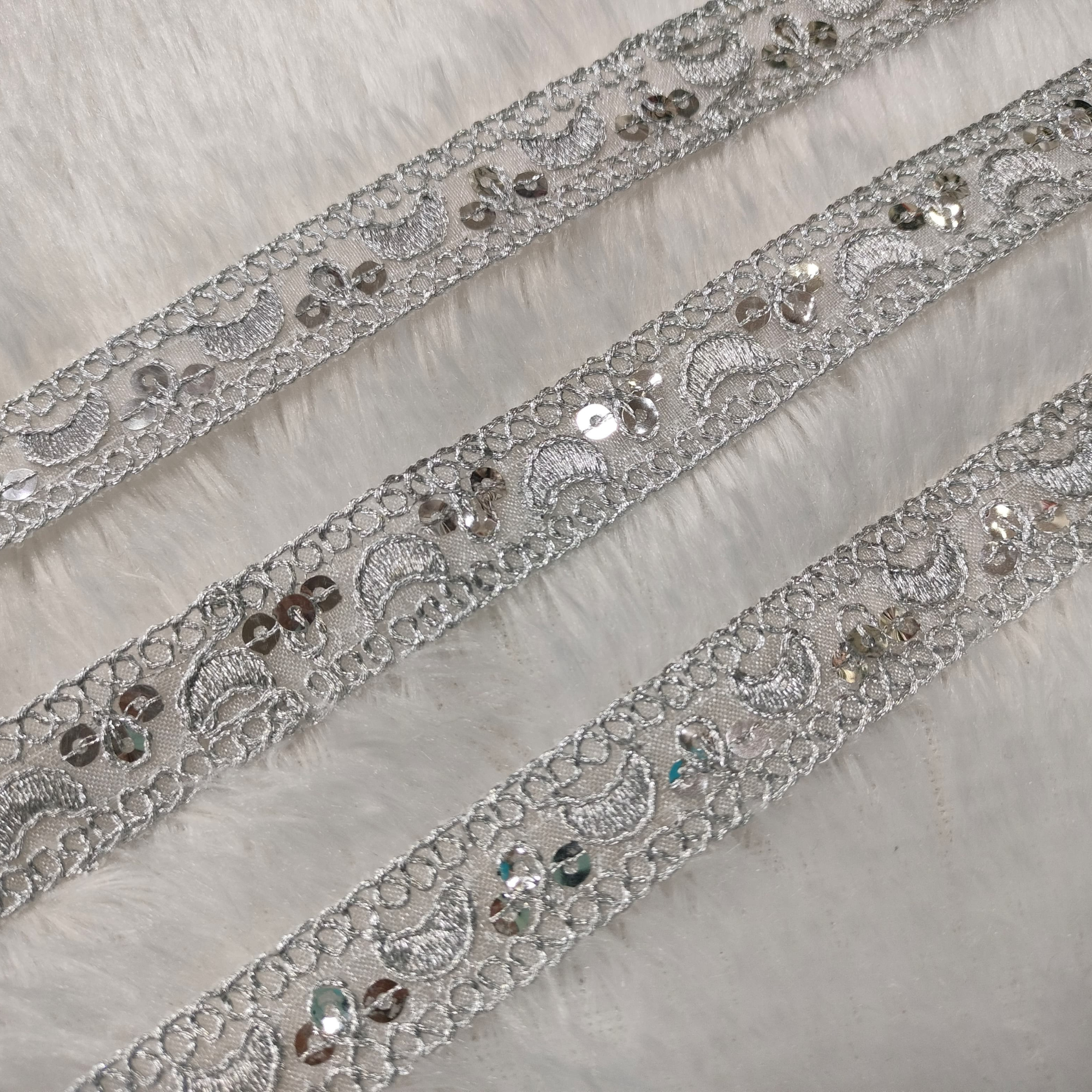 Paisley Sequin Embroidered Lace Trim Border for Ethnic & Designer Wear