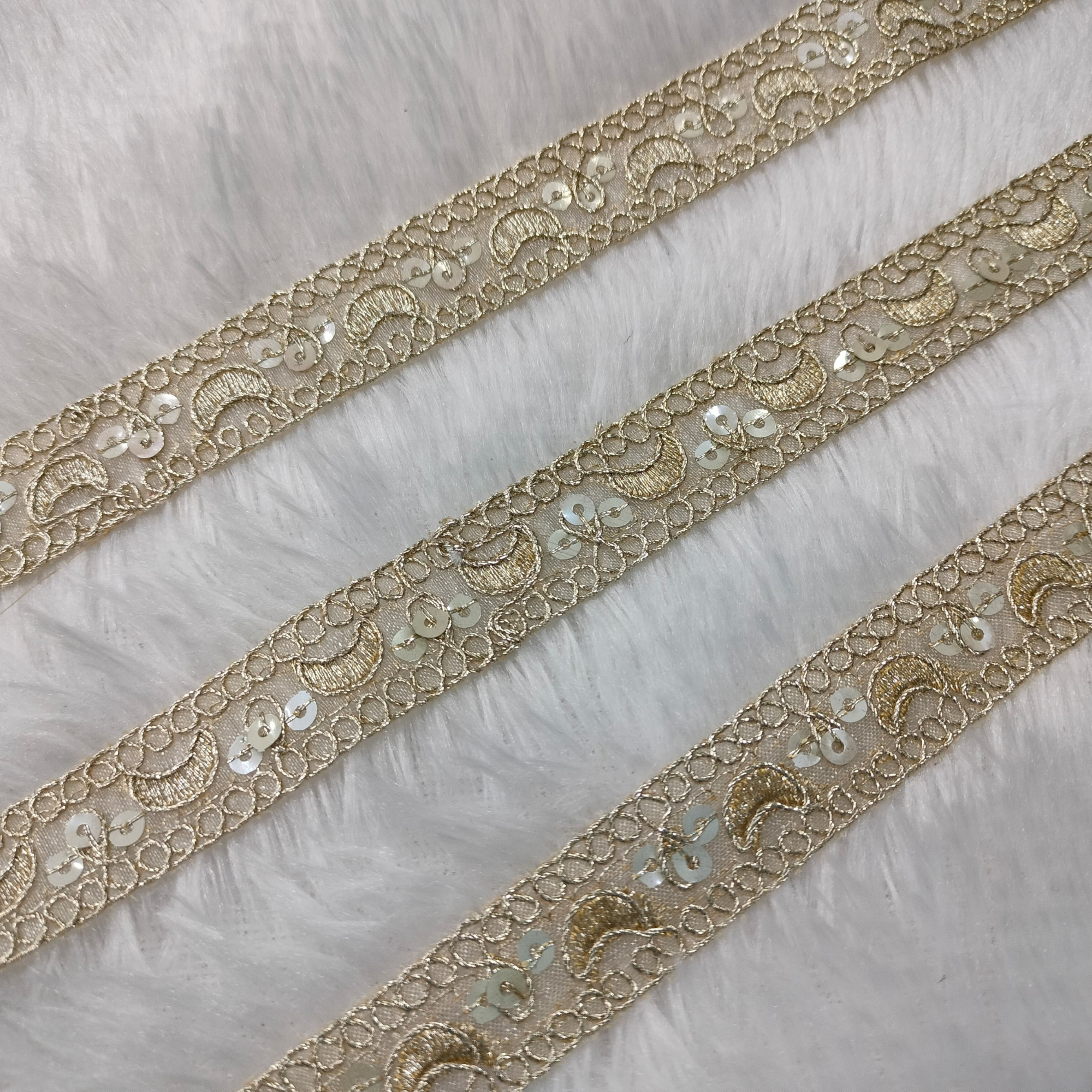 Paisley Sequin Embroidered Lace Trim Border for Ethnic & Designer Wear