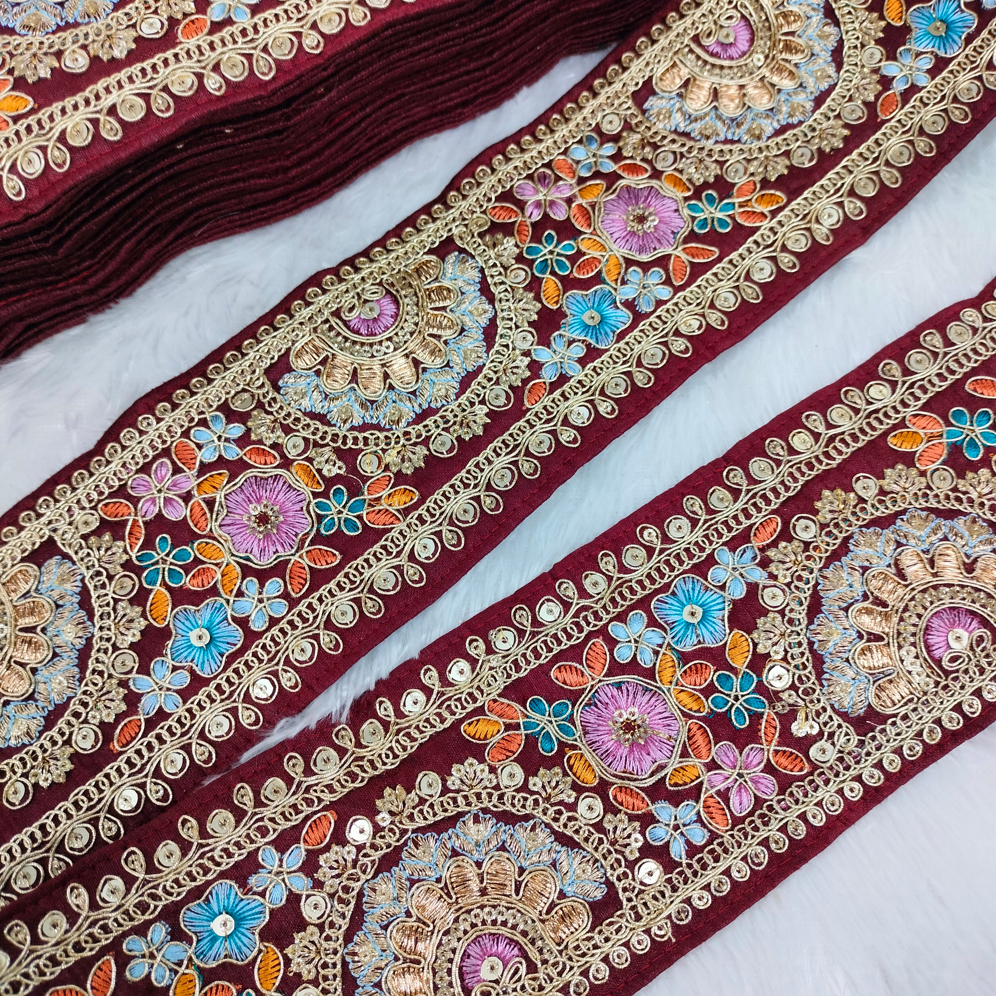 Multicolor Floral Embroidered Lace Trim Border for Ethnic, Festive & Bridal Wear