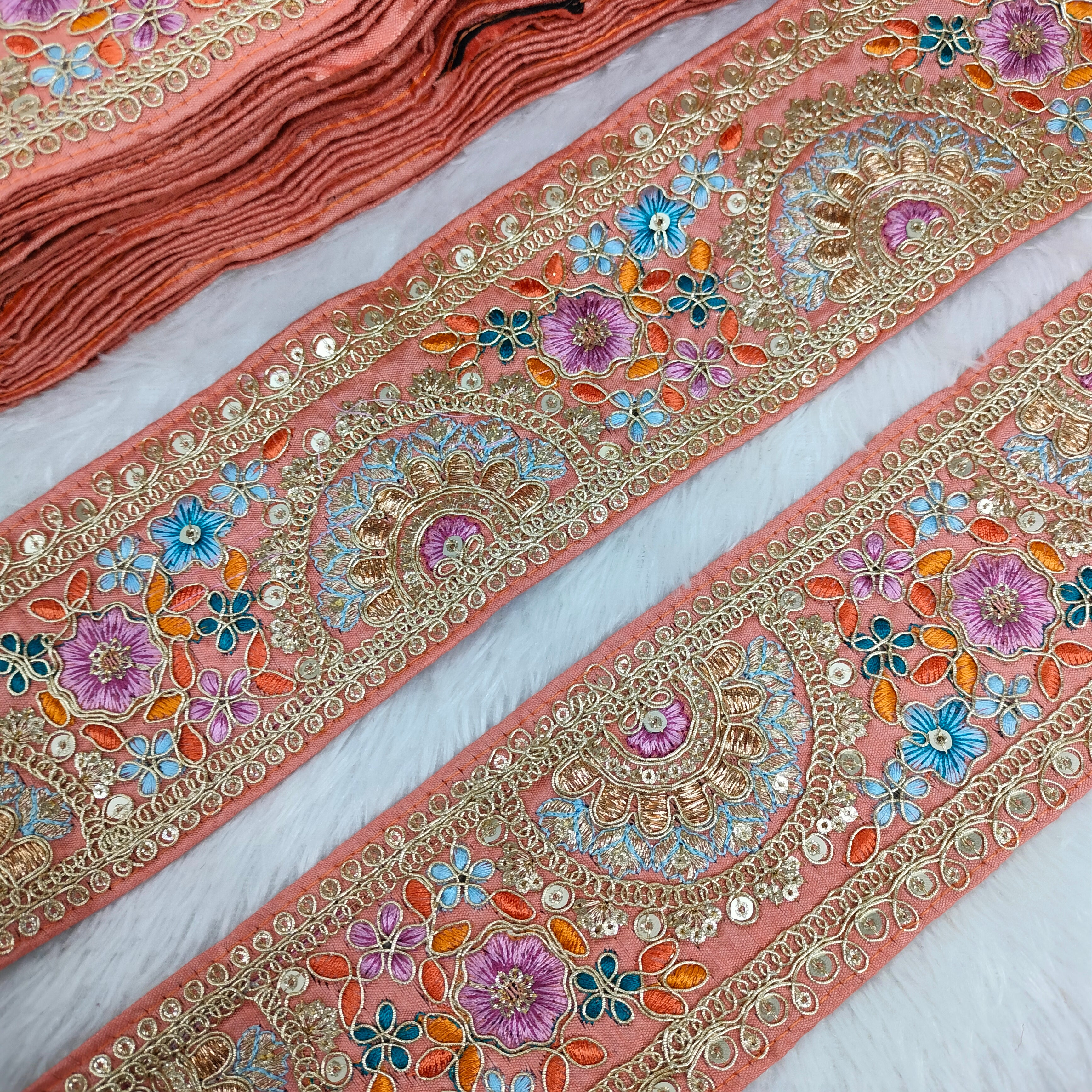 Multicolor Floral Embroidered Lace Trim Border for Ethnic, Festive & Bridal Wear