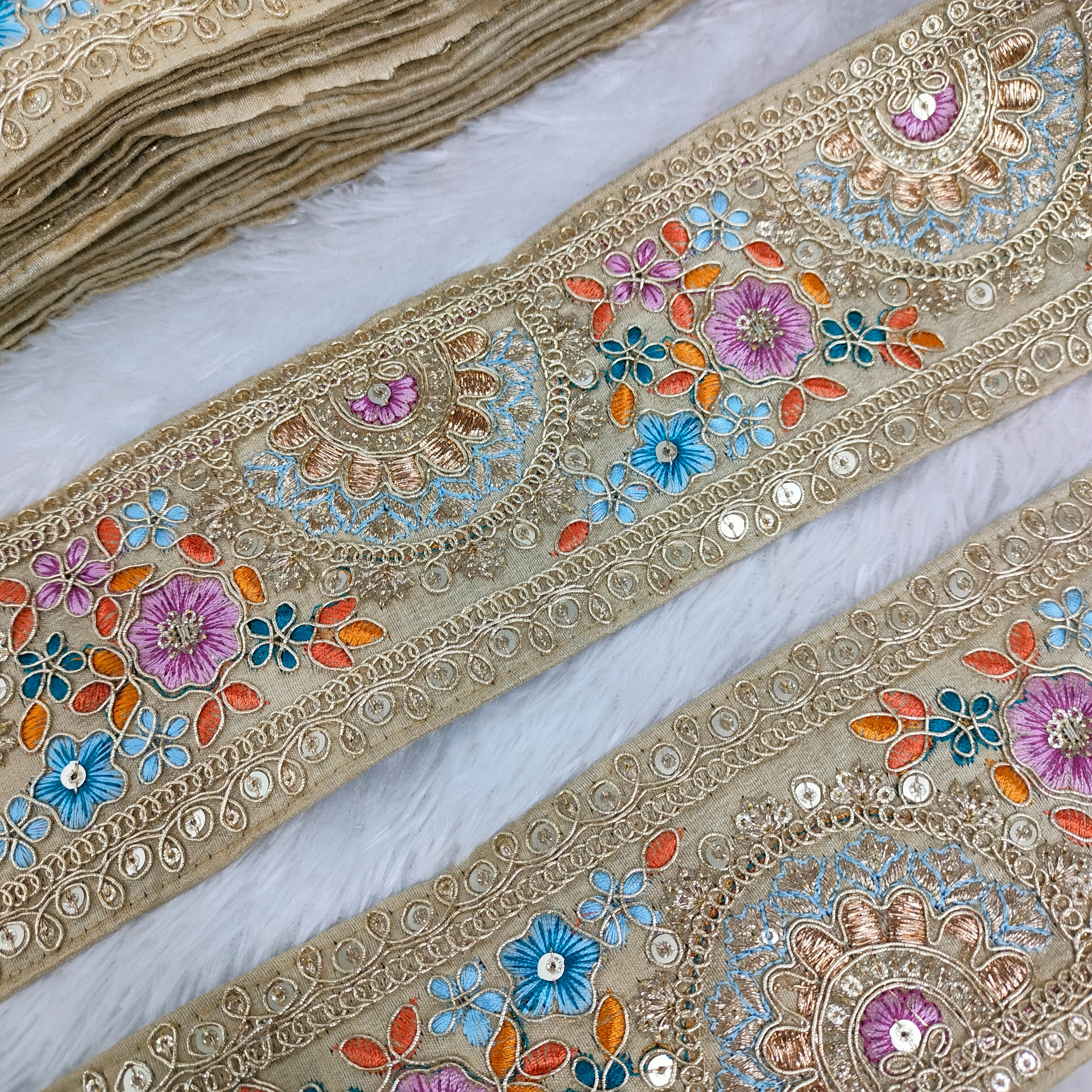 Multicolor Floral Embroidered Lace Trim Border for Ethnic, Festive & Bridal Wear