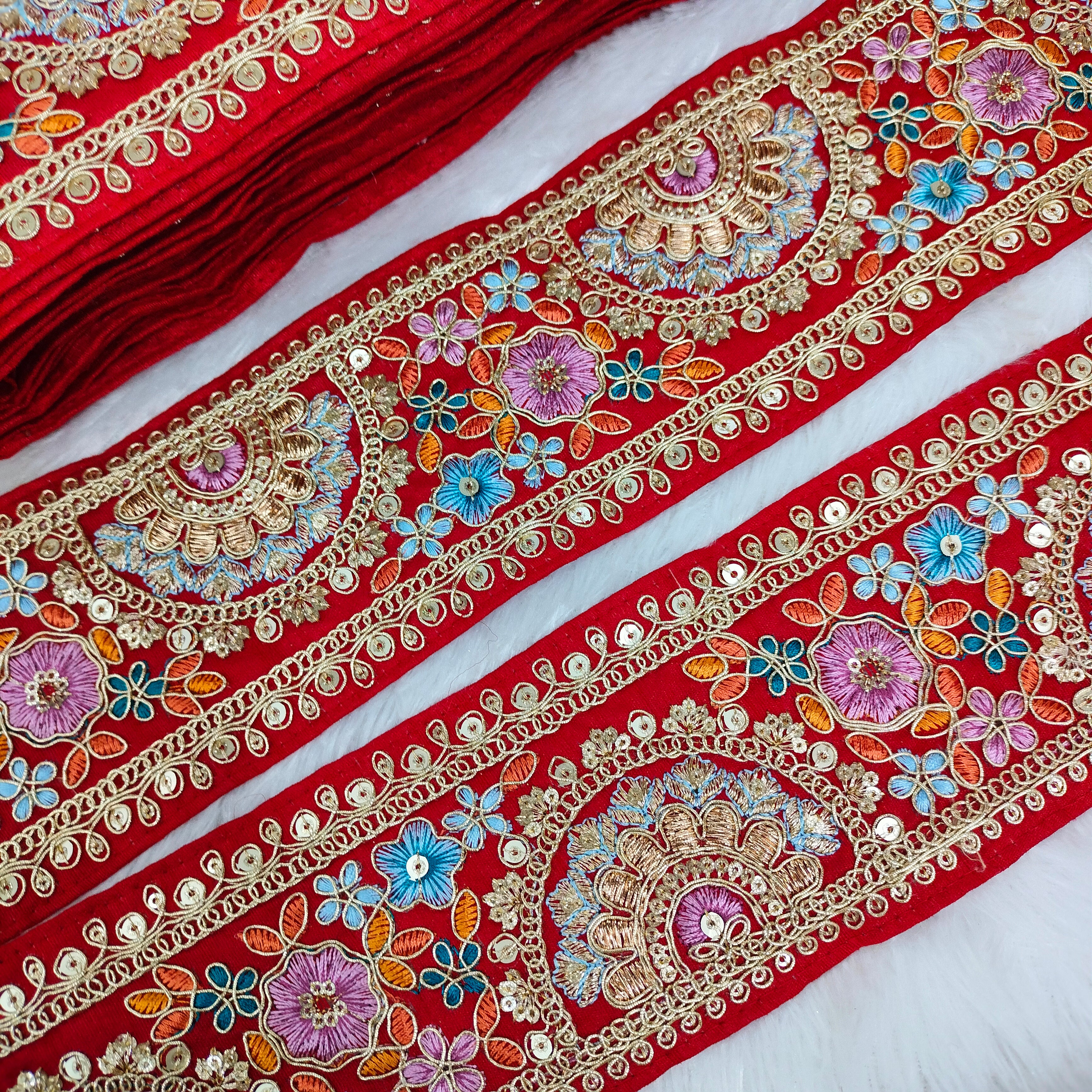 Multicolor Floral Embroidered Lace Trim Border for Ethnic, Festive & Bridal Wear