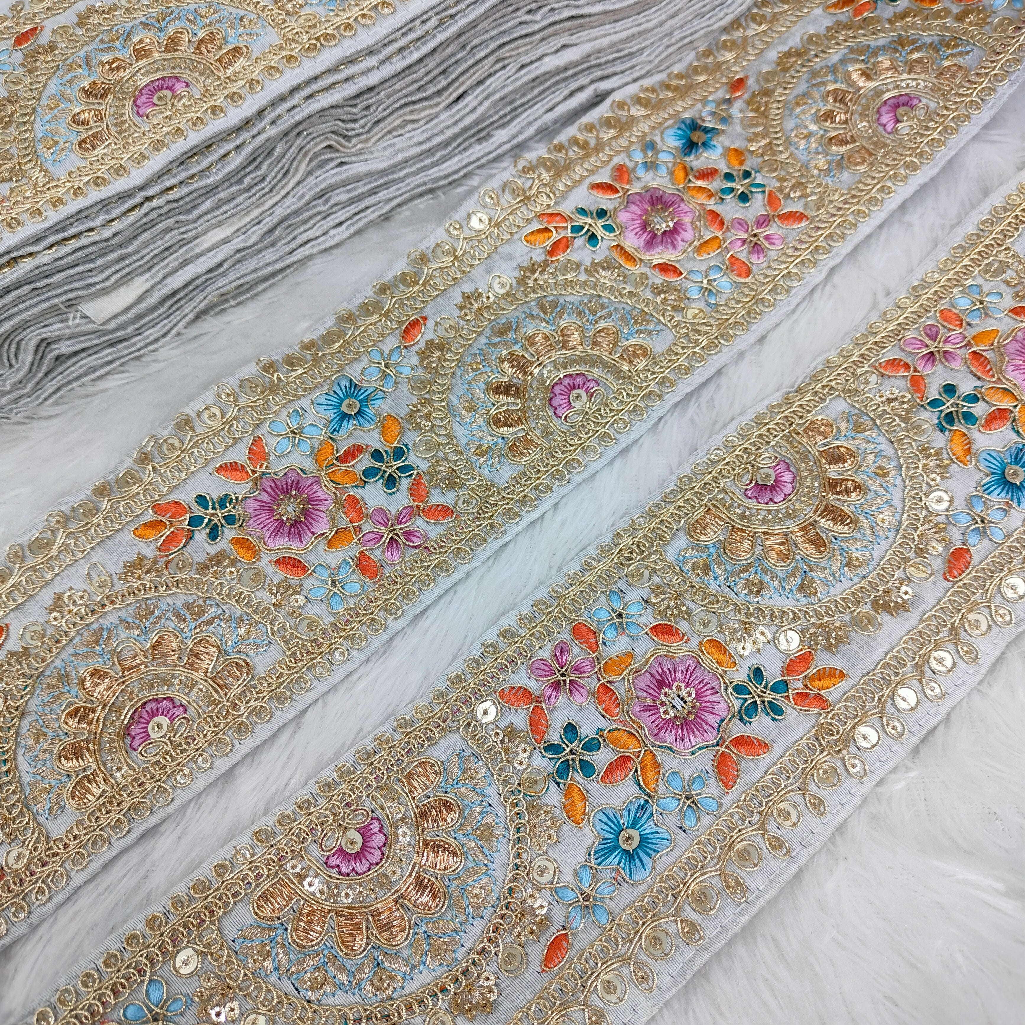 Multicolor Floral Embroidered Lace Trim Border for Ethnic, Festive & Bridal Wear