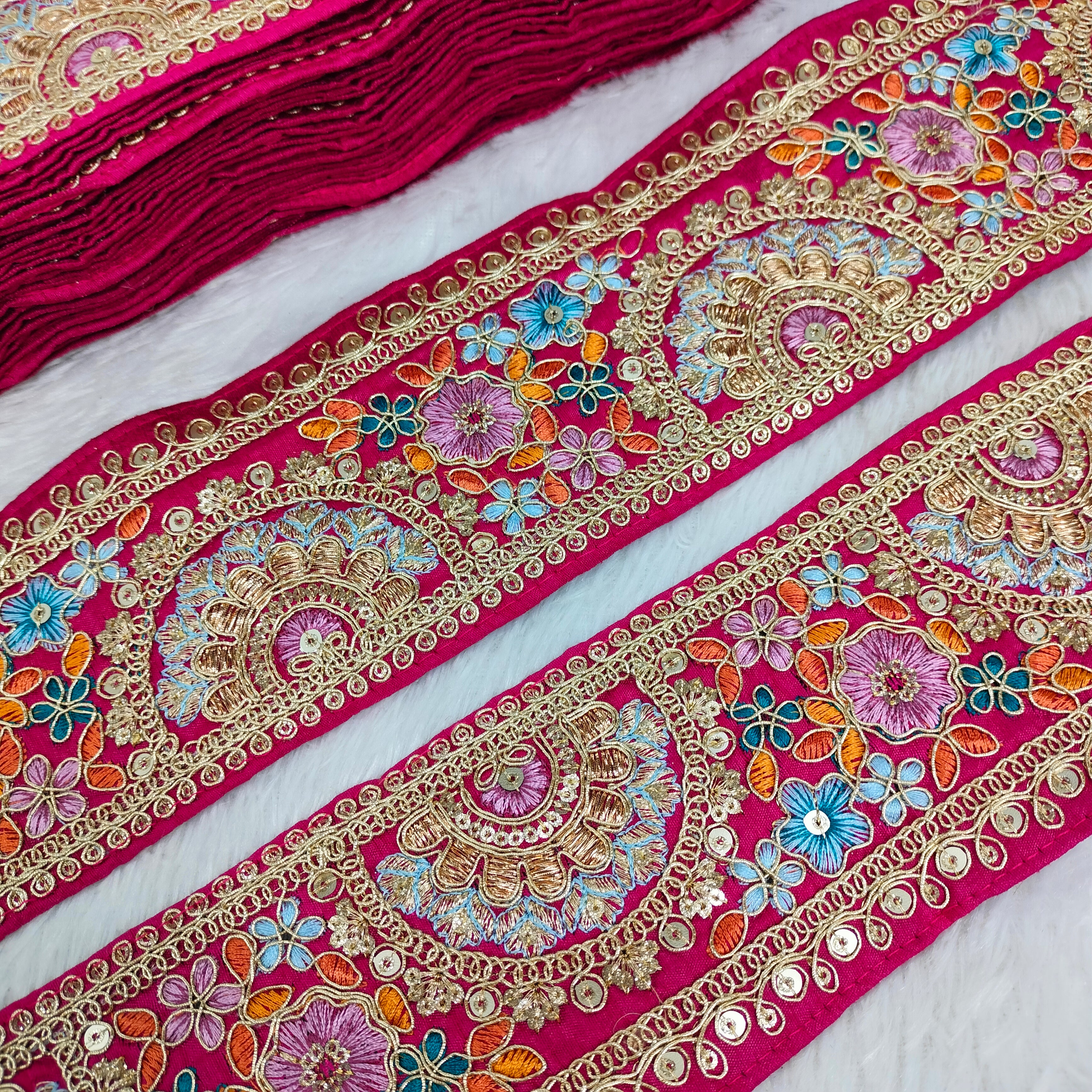 Multicolor Floral Embroidered Lace Trim Border for Ethnic, Festive & Bridal Wear